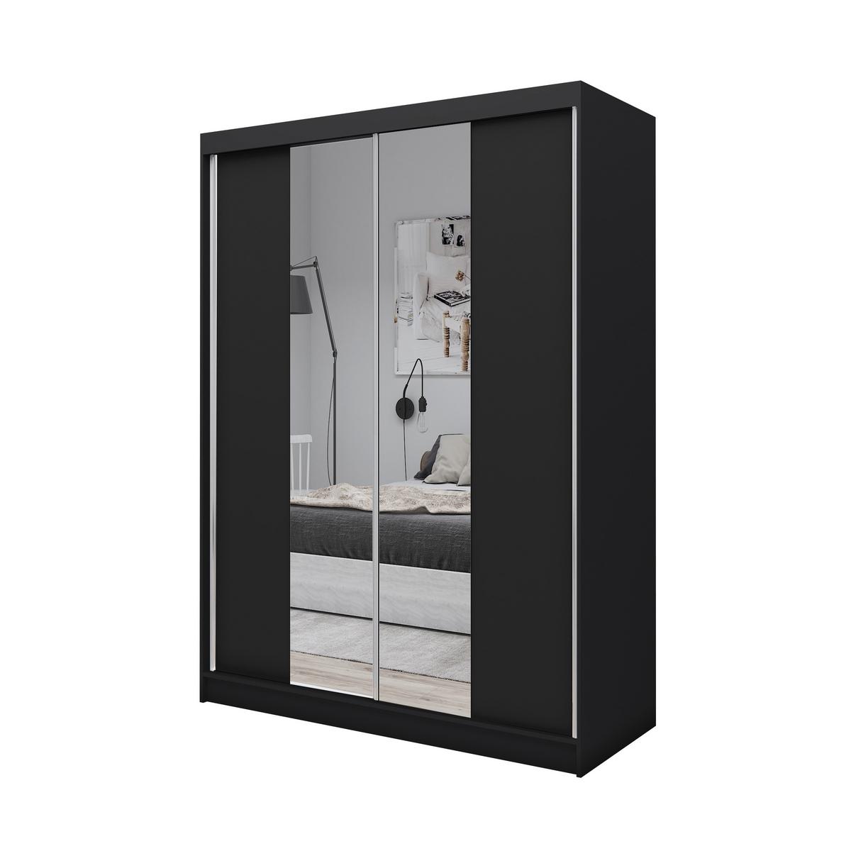 SCHWEBETÜRENSCHRANK LUCENZA 160/216/61 cm 2-türig mit Spiegel Schwarz - Schwarz, Holzwerkstoff (160/216/61cm) - MASSENO