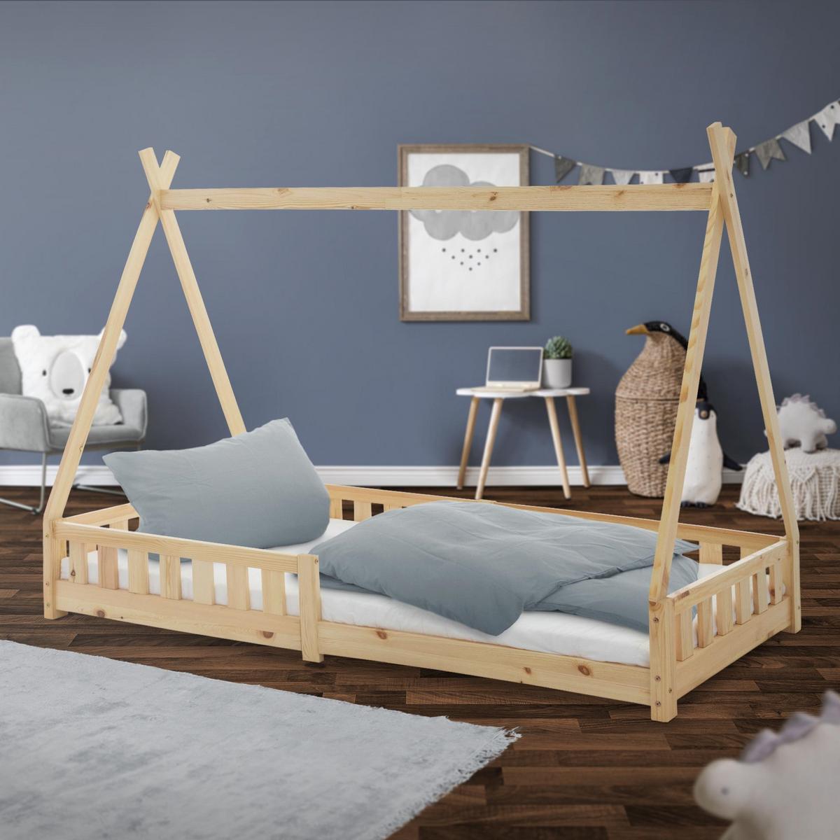 KINDERBETT Tipi mit Matratze 90x200 cm Natur - Naturfarben, Holz (90/200cm) - ML-DESIGN