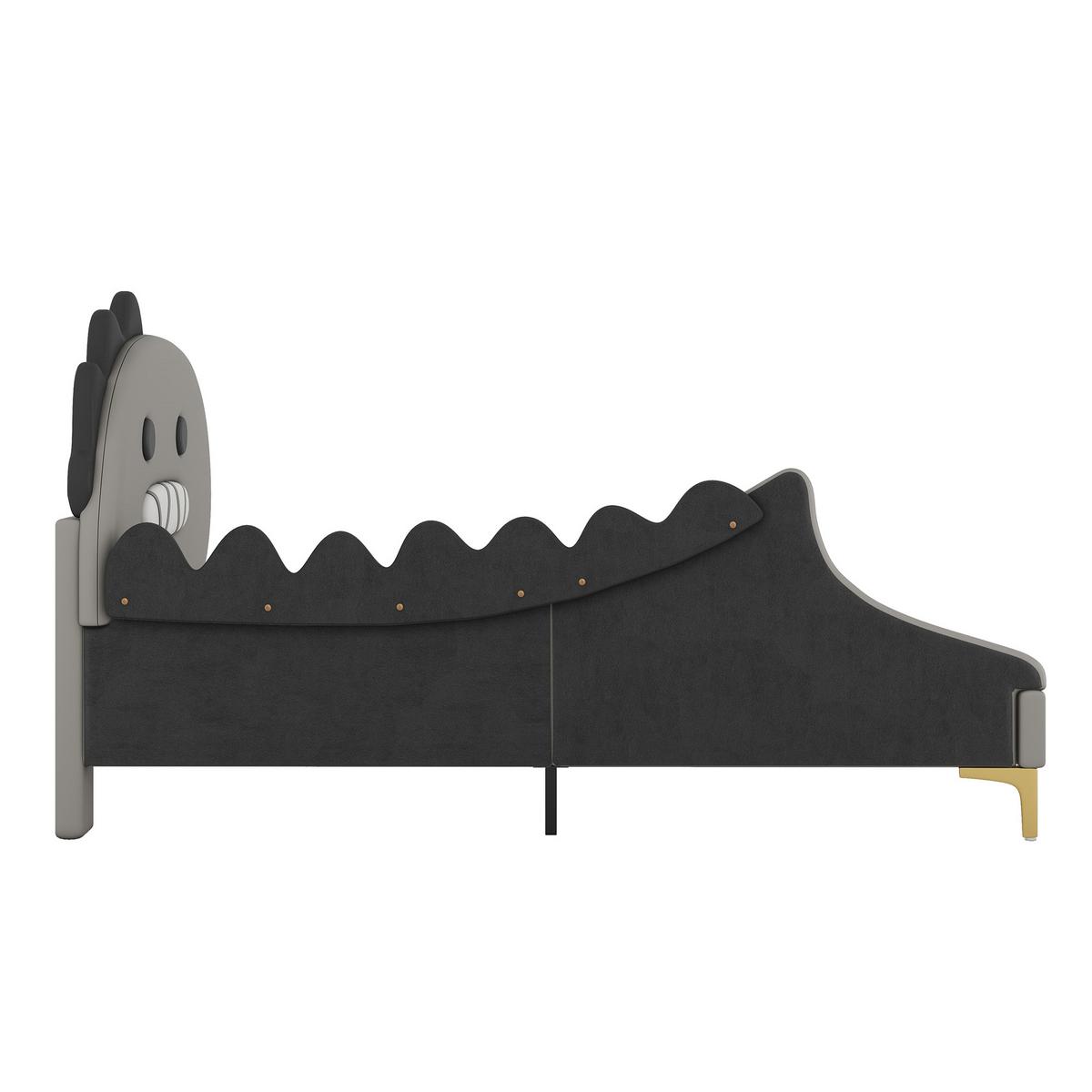 KINDERBETT pu dinosaurier design 90x200cm mit lattenrost - Grau, Leder (90/200cm) - Urban Meuble