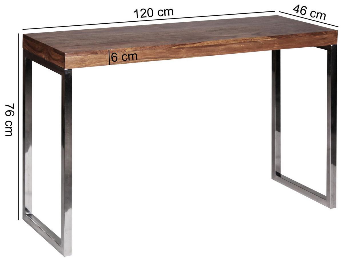 KONSOLENTISCH Massivholz Metallbeine Landhausstil GUNA, Dunkelbraun 45x120x76 cm - Silberfarben/Braun, Holz/Metall (120/45/76cm) - KADIMA DESIGN