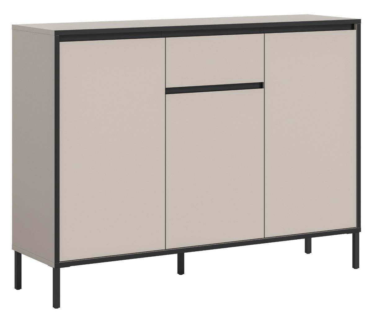 SIDEBOARD Kaschmir / Sand mit Schwarz, hohe Kommode 3-türig 136 x 101 cm, mit viel Stauraum - Sandfarben/Kaschmir, Holzwerkstoff/Metall (136/101/38cm) - Inn.Furn
