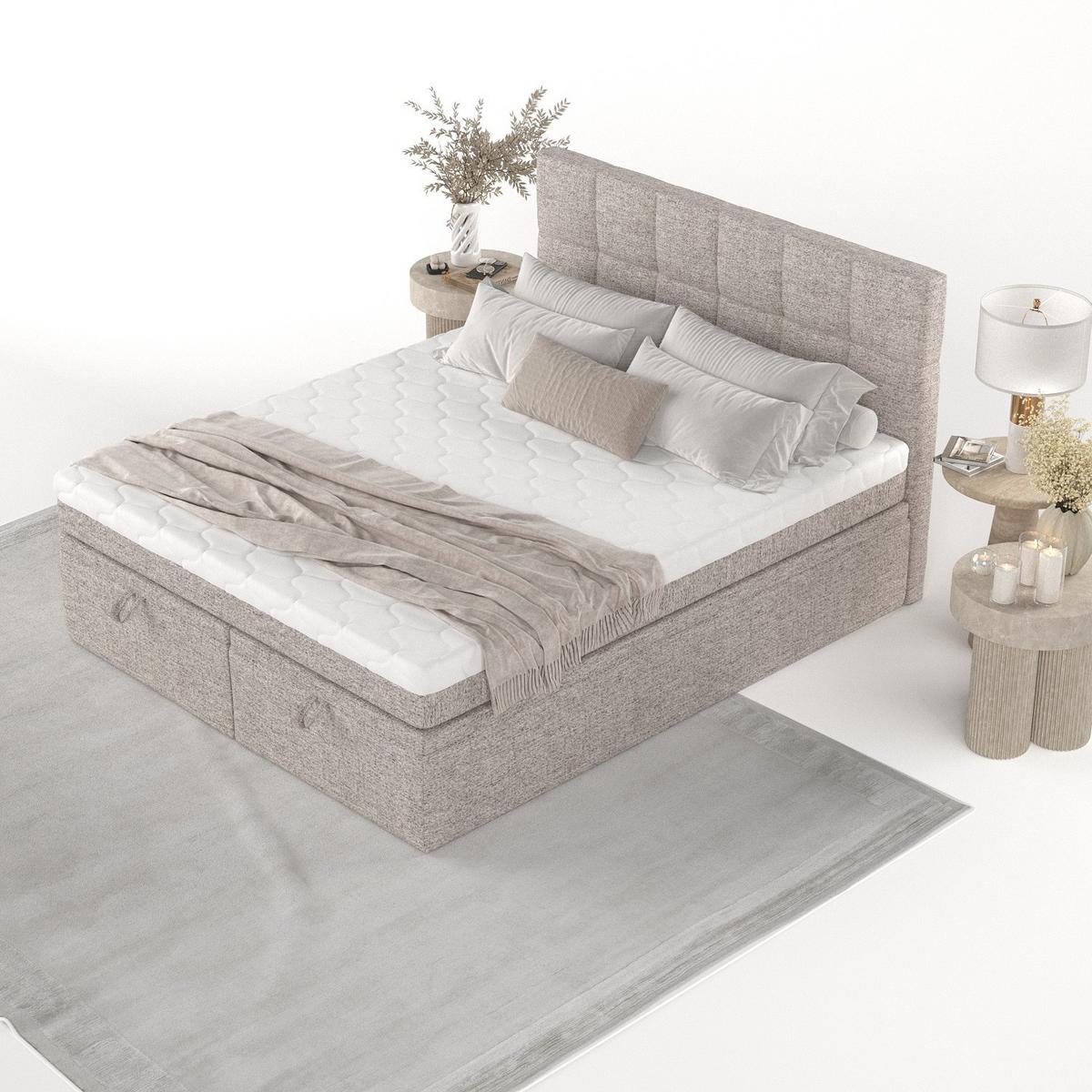 BOXBETT Elano 160/200 cm Beige im Neve Stoff - Beige/Schwarz, Holz/Holzwerkstoff (160/200cm) - AltaBeds