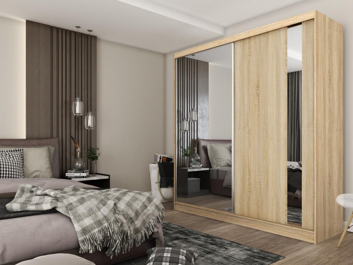 SCHWEBETÜRENSCHRANK GRAZIA 200/216/61 cm 2-türig mit Spiegel Sonoma Eiche - Sonoma Eiche, Holzwerkstoff (200/216/61cm) - MASSENO