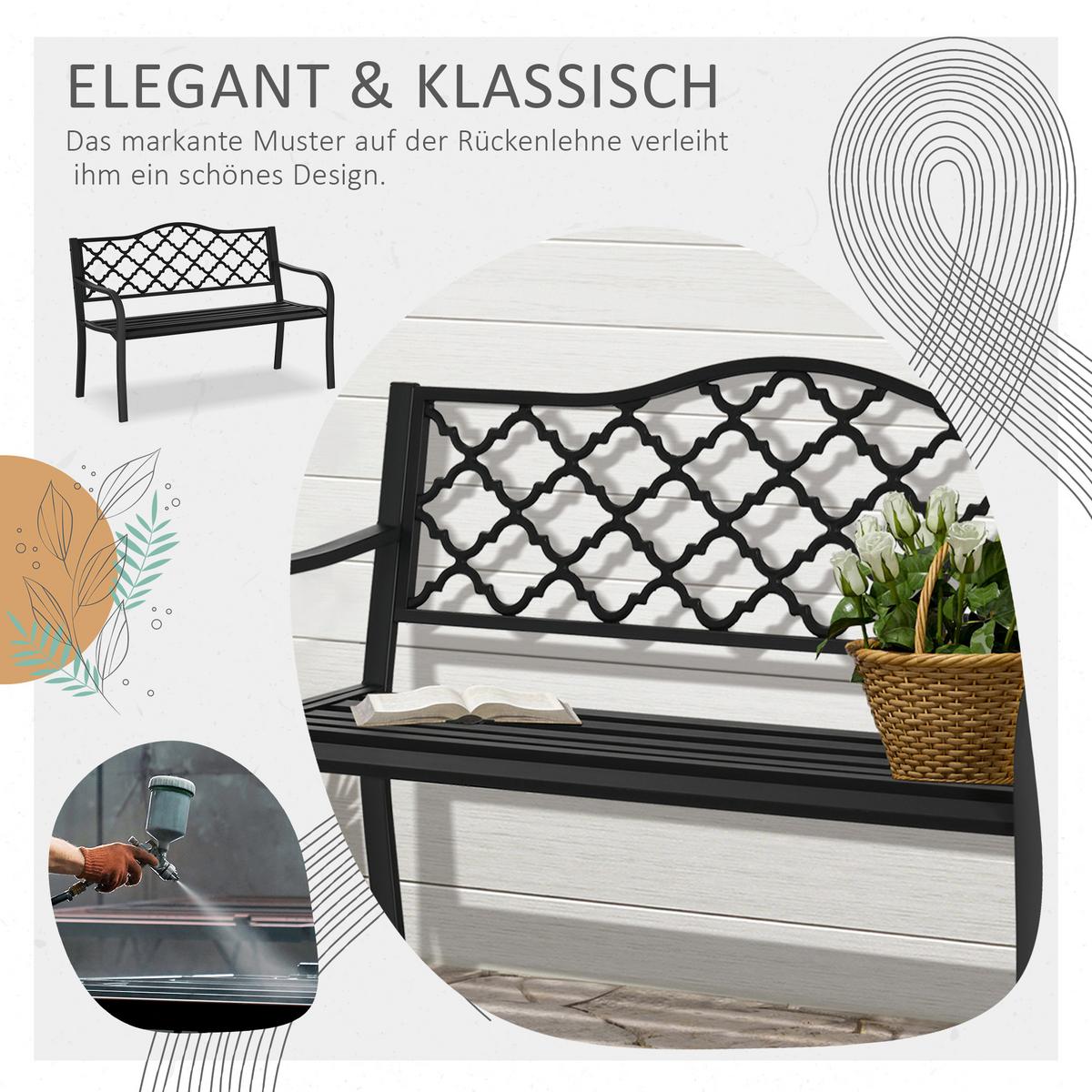 GARTENBANK, 2-Sitzer, bis 240 kg, 128 x 58,5 x 89 cm, Gusseisen, Schwarz - Schwarz, Metall (58.5/89/128cm) - Outsunny