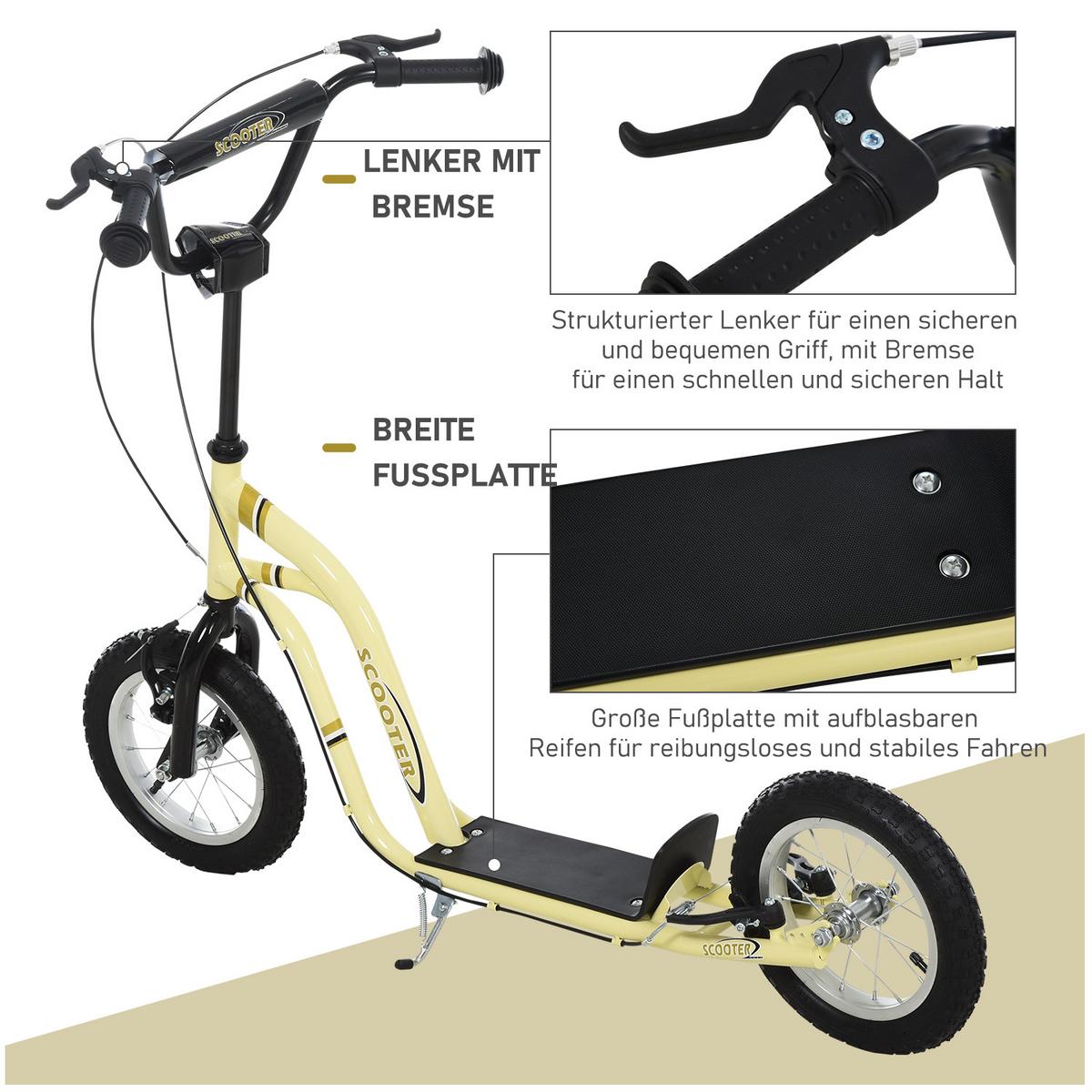 KINDERROLLER, Beige/Schwarz/Weiß, Stahl+ Aluminium - Beige, Metall (120/58/95cm) - HOMCOM
