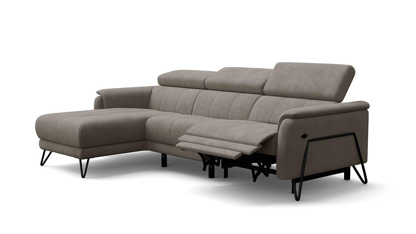 ECKSOFA RODEN 4-Sitzer mit Relax, beige, Veloursstoff - Beige, Holz/Textil (268/92cm) - Wozimo