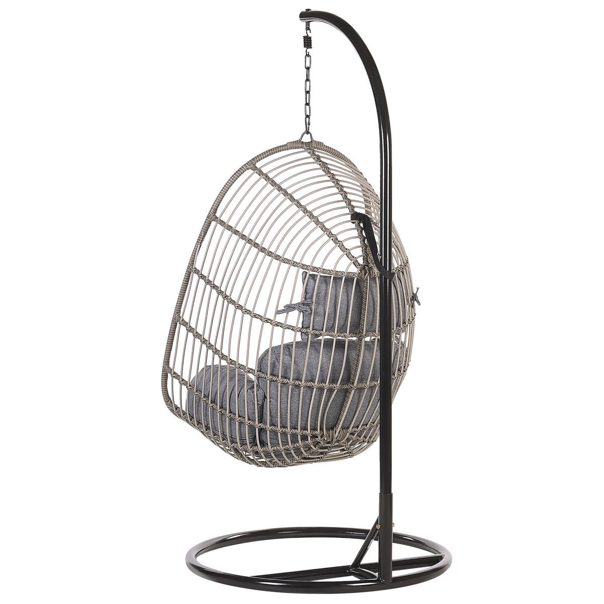 HÄNGESESSEL mit Gestell PE Rattan grau 97 cm Casoli - Grau, Kunststoff (97/199/97cm) - Beliani