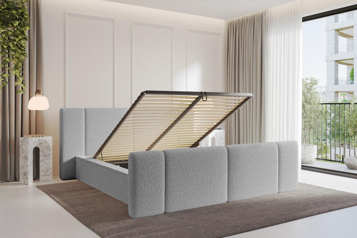 POLSTERBETT mit Bettkasten, Fußteil und Lattenrost, Bett mit Matratze H3/H4 - RIVO-Z 180x200 Hellgrau - Taupe, Holzwerkstoff/Textil (180/200cm) - ALTDECOR