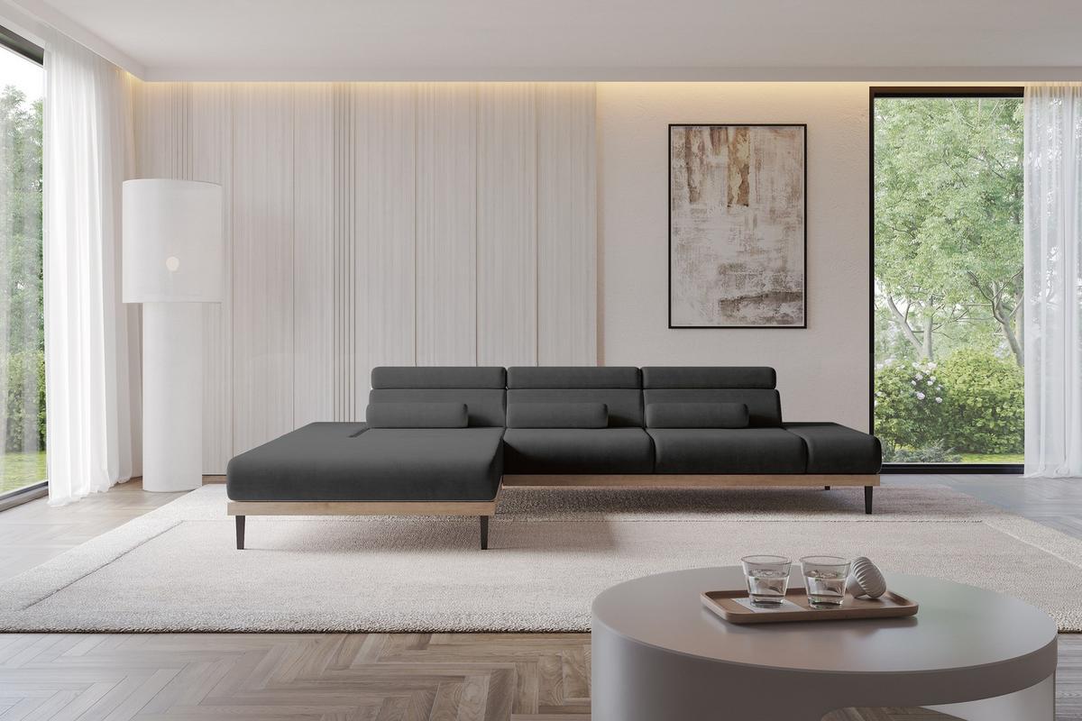 ELEKTRISCHES ECKSOFA Links MONA 316x205x85 Schwarz Velours - Schwarz/Graphitfarben, Holzwerkstoff/Textil (316/205cm) - ALTDECOR