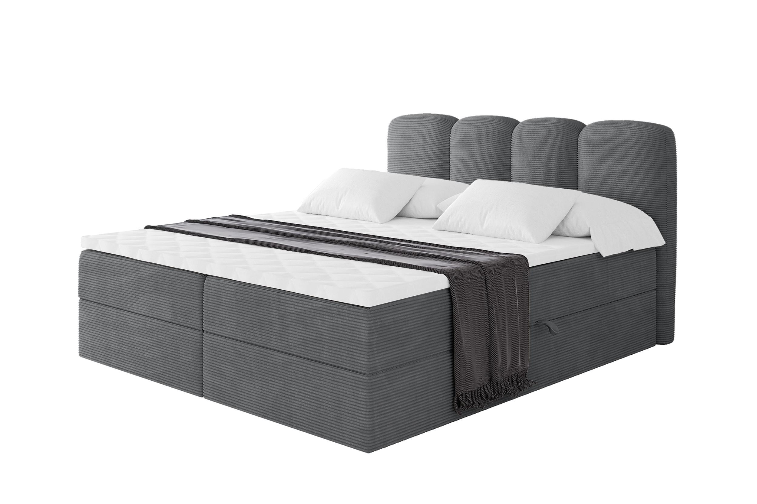 BOXBETT mit Matratze H4 - NINA - 200x200 cm - Dunkelgrau - Taupe, Holzwerkstoff (200/200cm) - ALTDECOR