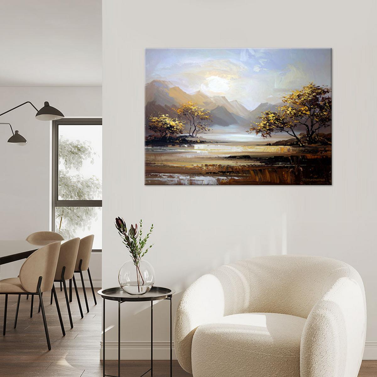BILDER, Landschaft Berge Bäume Natur - Grau, Textil (90/60cm) - Feeby