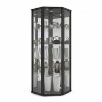 ECKVITRINE 56,5/56,5/176 cm mit Spiegel, LED & Schloss - Transparent/Silberfarben, Glas/Holzwerkstoff (56.5/176/56.5cm) - K-Möbel