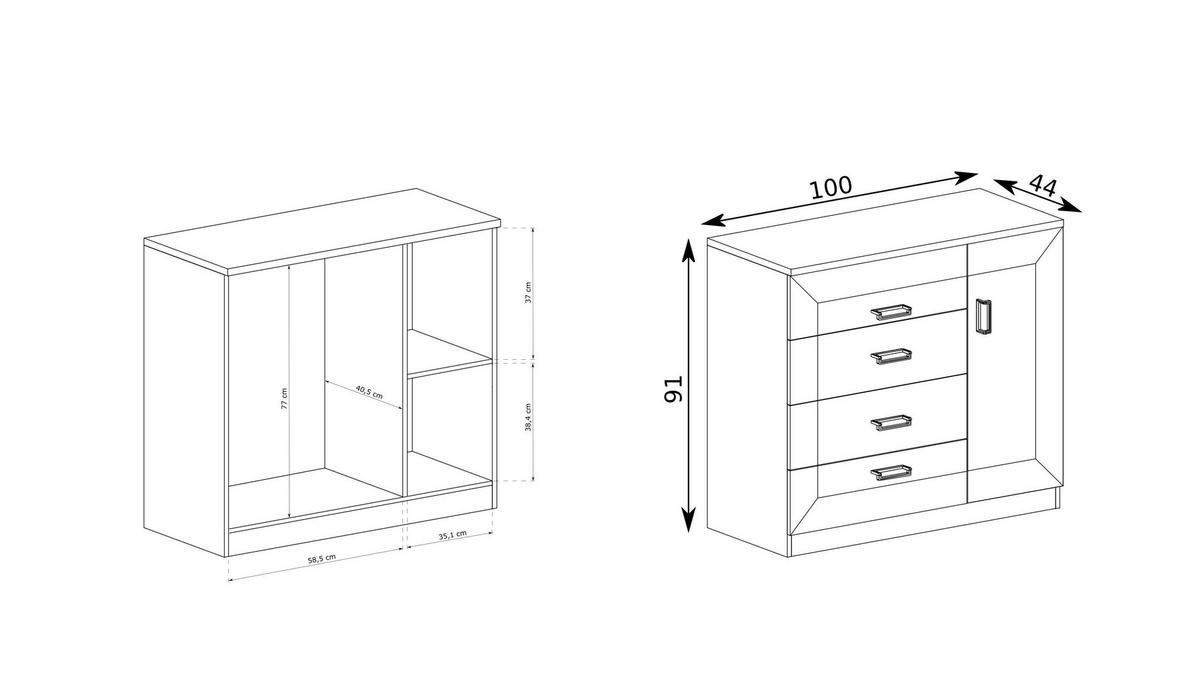 KOMMODE UDINE 100/90/40cm mit 4 Schubladen 1 Türen Bronzefarben - Bronzefarben, Holzwerkstoff (100/90/40cm) - MASSENO