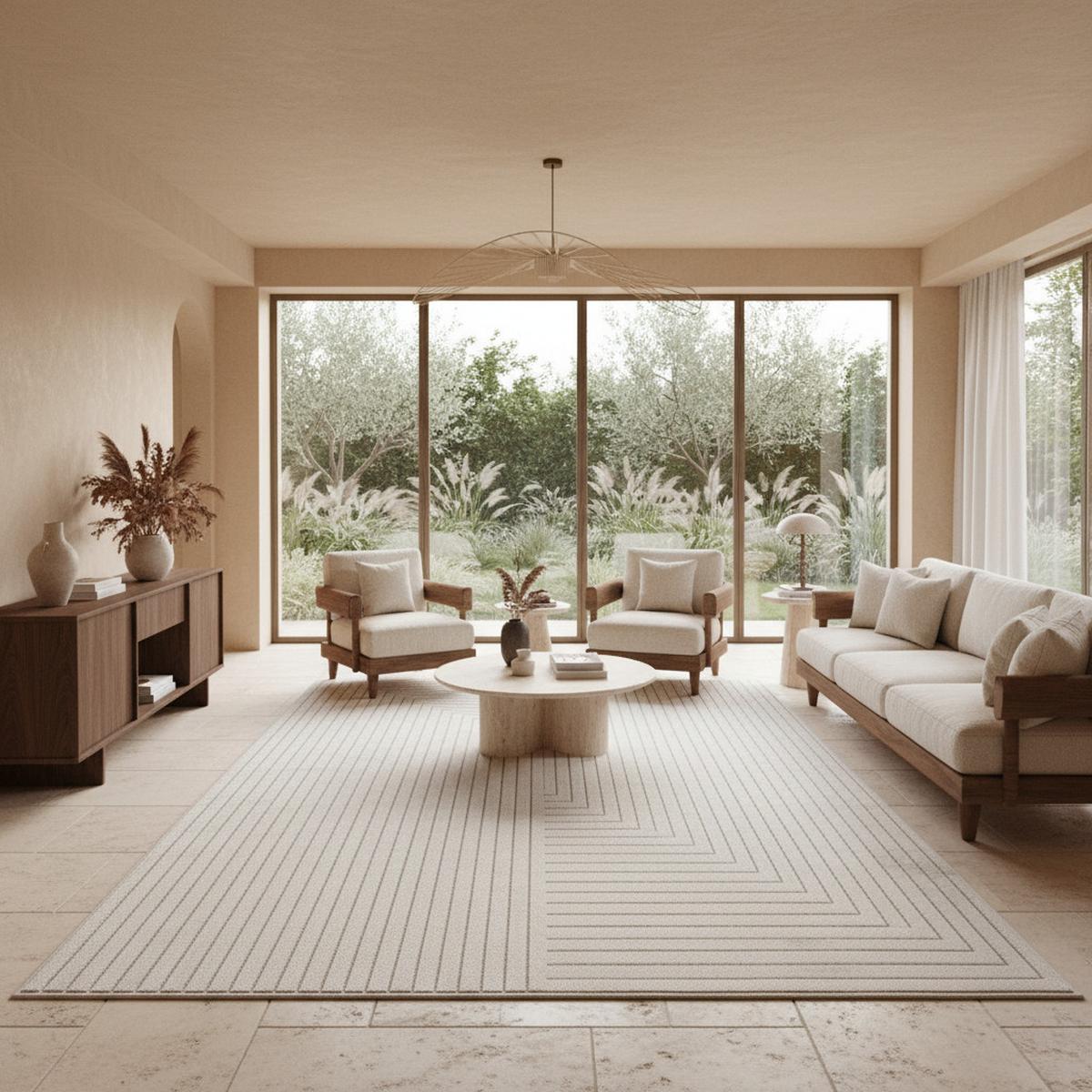 TEPPICH Outdoor ENGADIN in Creme, im Skandi-Stil mit 3D-Design, aus Polypropylen, 200 x 290 cm - Beige, Textil (290/200cm) - KADIMA DESIGN