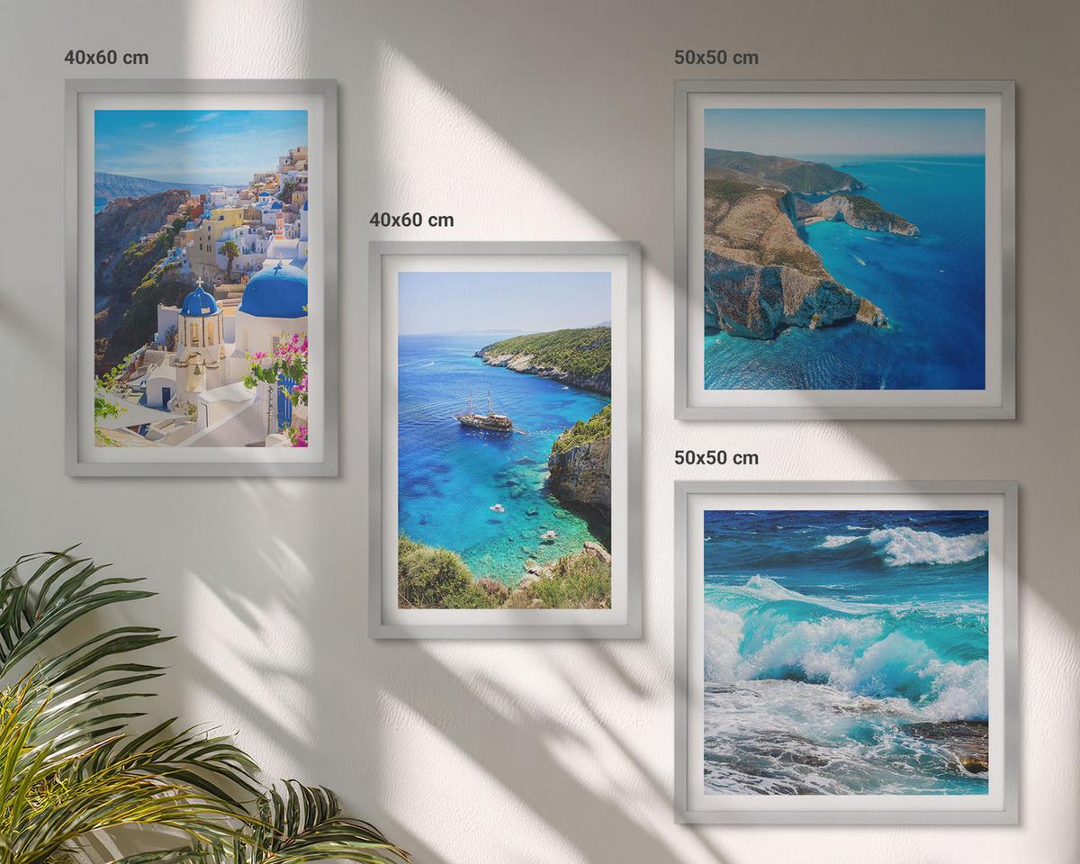 BILDER SET 4er Set - 50x50 cm & 40x60 cm Silberner Rahmen - Griechische Ansichten von Santorin Oia - Silberfarben, Kunststoff (50/50cm) - TULUP