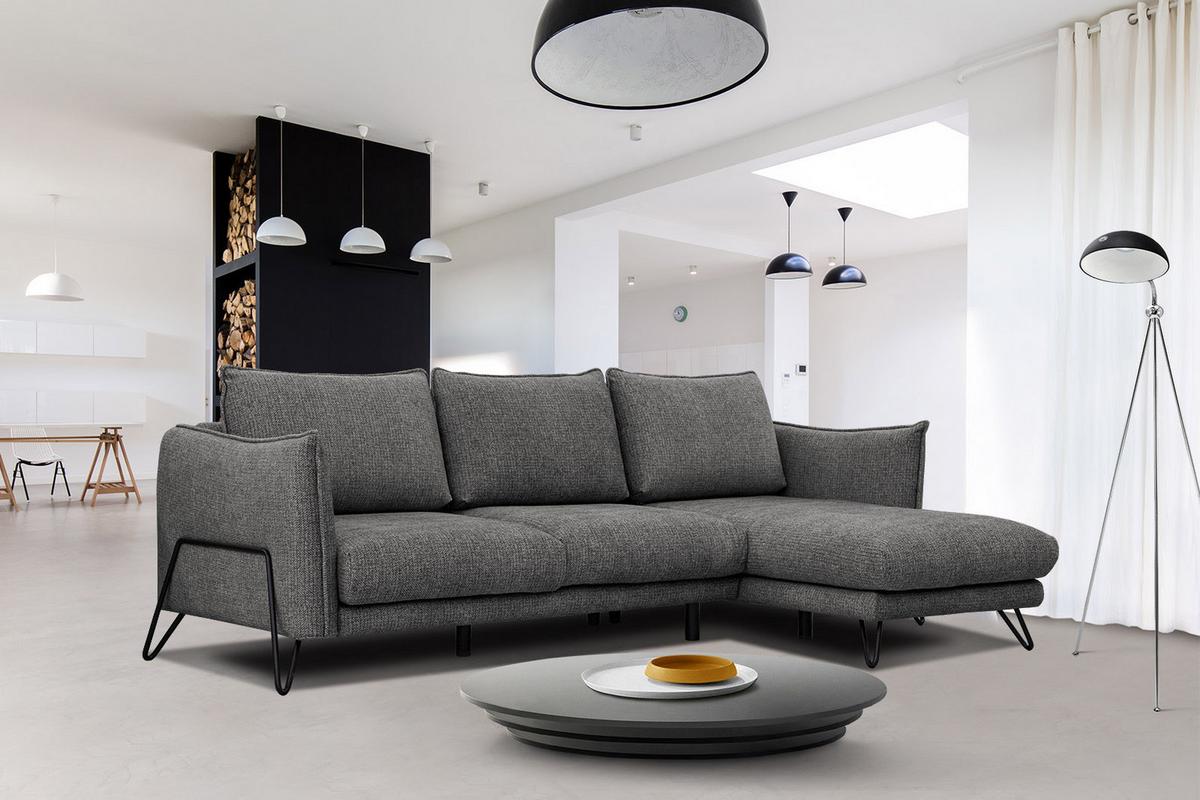 ECKSOFA HOSTEN 4-Sitzer, anthrazit - Anthrazit/Schwarz, Holzwerkstoff/Textil (269/158cm) - Wozimo