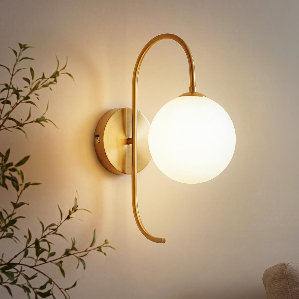 WANDLEUCHTE Thromar 26/15/36 cm - Goldfarben/Weiß, Glas/Metall (15/36/26cm) - ZMH