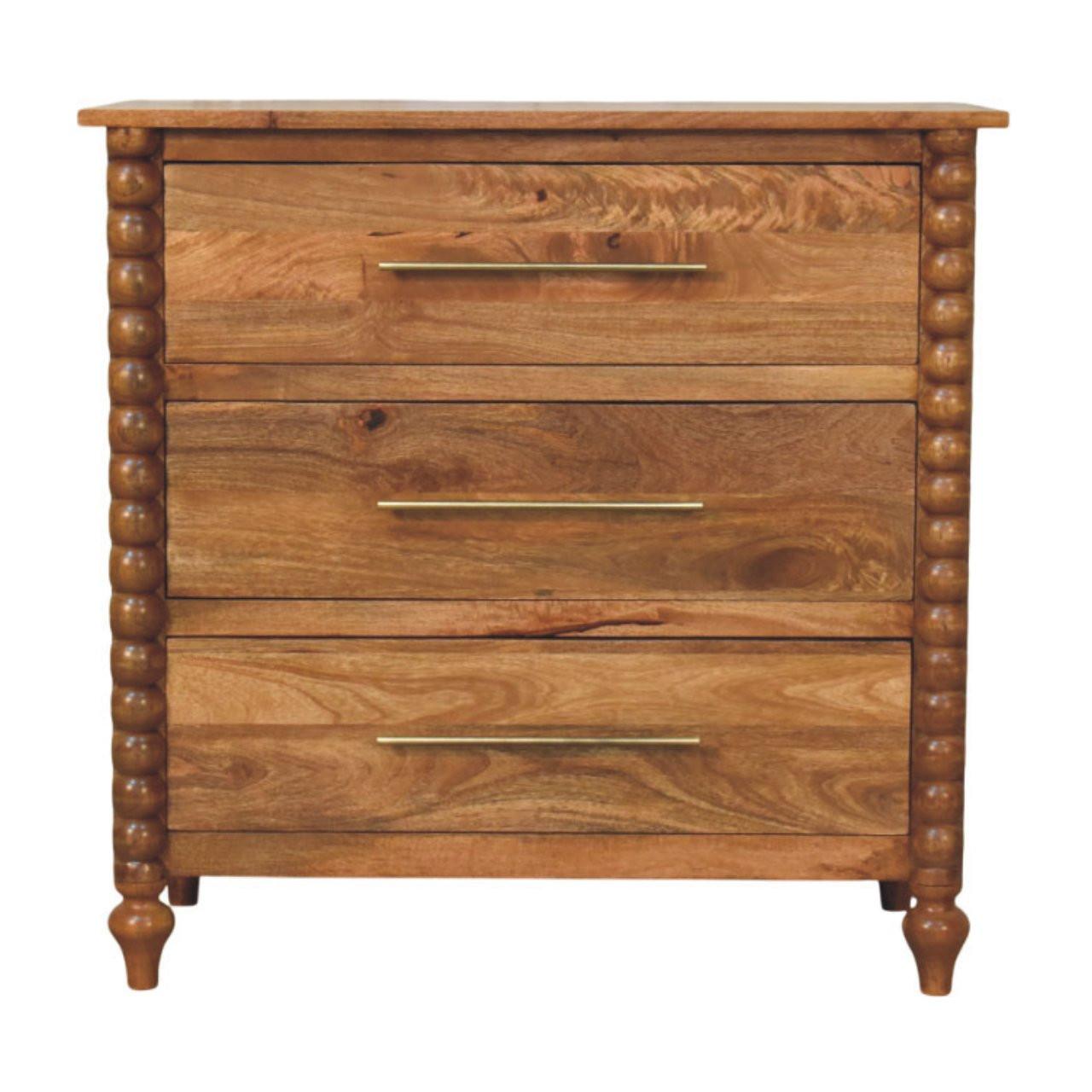 KOMMODE mit Amber-Eichen-Finish, 3 Schubladen, gedrechselte Spindelbeine, braun - Braun, Holz/Metall (90/87/42cm) - Artisan Furniture