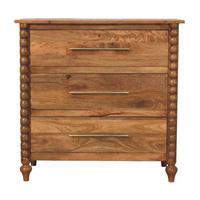 KOMMODE mit Amber-Eichen-Finish, 3 Schubladen, gedrechselte Spindelbeine, braun - Braun, Holz/Metall (90/87/42cm) - Artisan Furniture