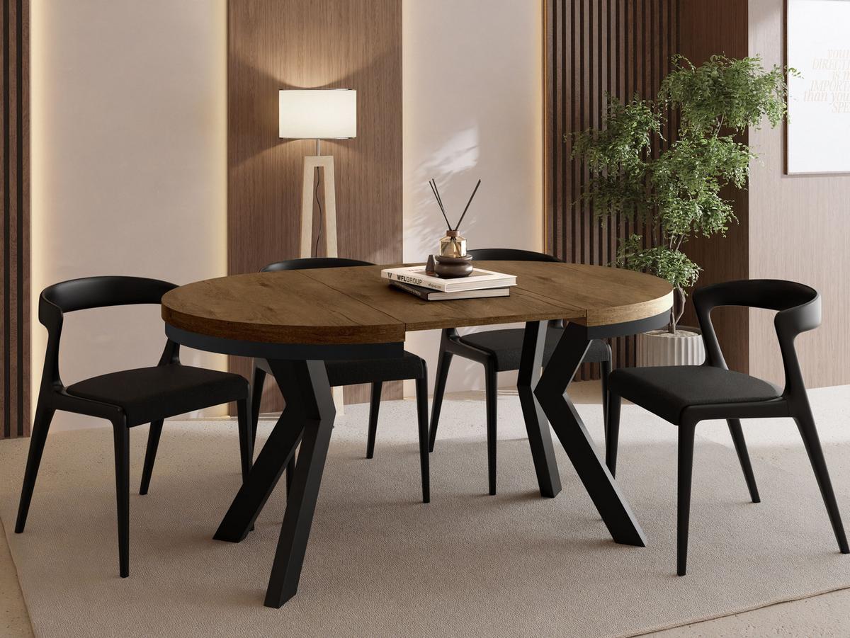 ESSTISCH Savio Neo rund ausziehbar verlängerbar, Eiche Braun Rustikal 80-130/80/77 cm - Alteiche/Schwarz, Holz/Holzwerkstoff (80/130/77cm) - WFL GROUP