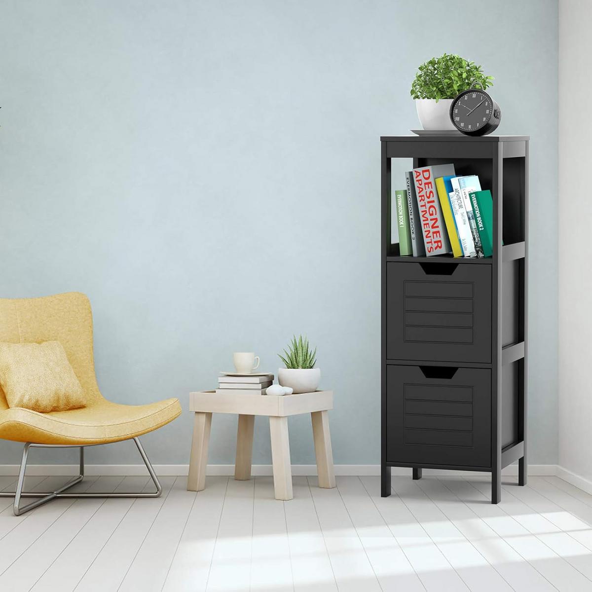 BADKOMMODE Schwarz - Schwarz, Holz (30/89/30cm) - COSTWAY