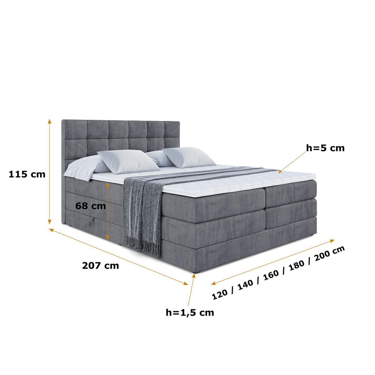 BOXSPRINGBETT APO KING - 140 x 200 - H3/H4 - Dunkelgrau - Dunkelgrau, Holzwerkstoff (140/200cm) - ALTDECOR