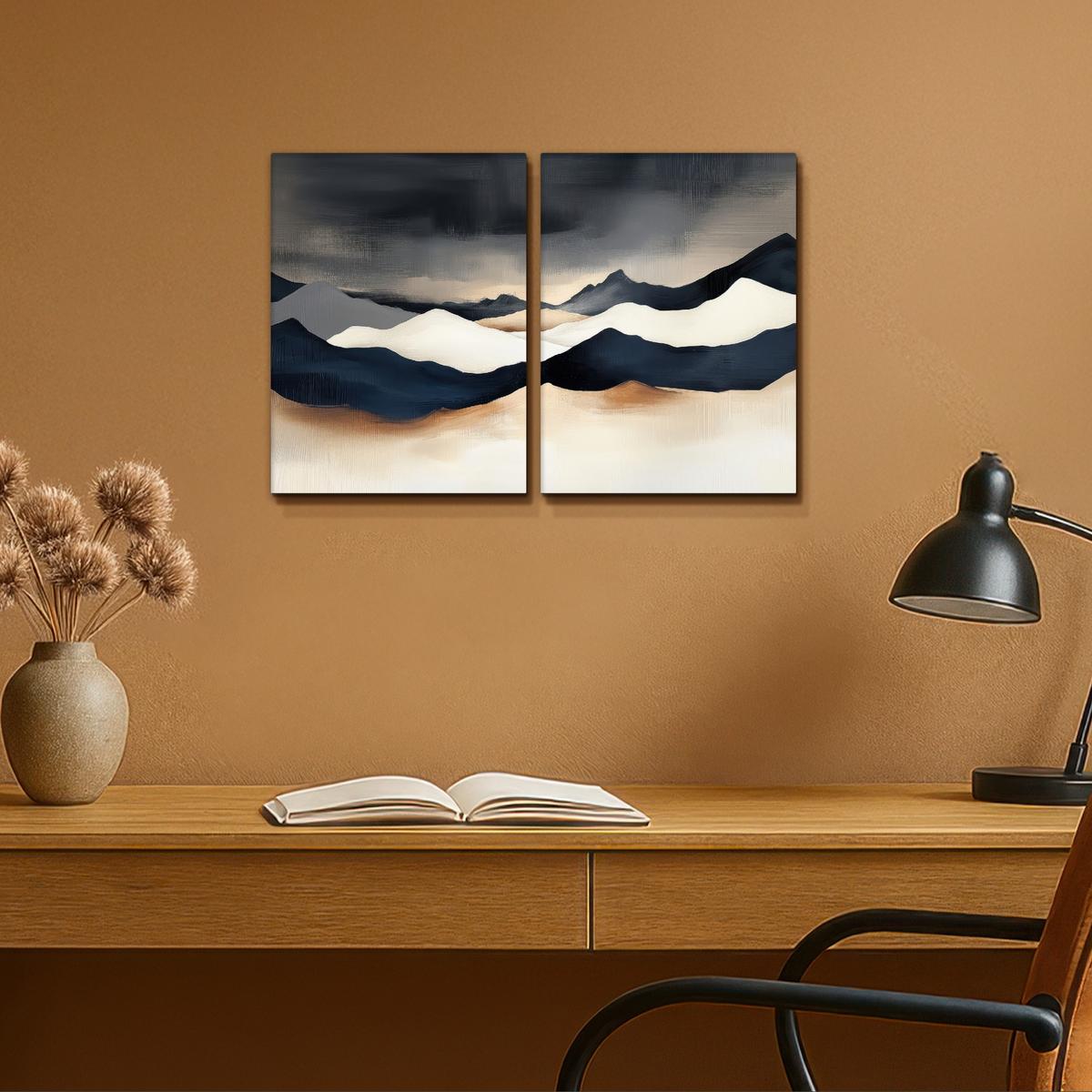 LEINWANDBILD 2er Set Landschaft - Abstrakt - Modern 60x40 cm - Dunkelblau, Textil (60/40cm) - MuchoWow