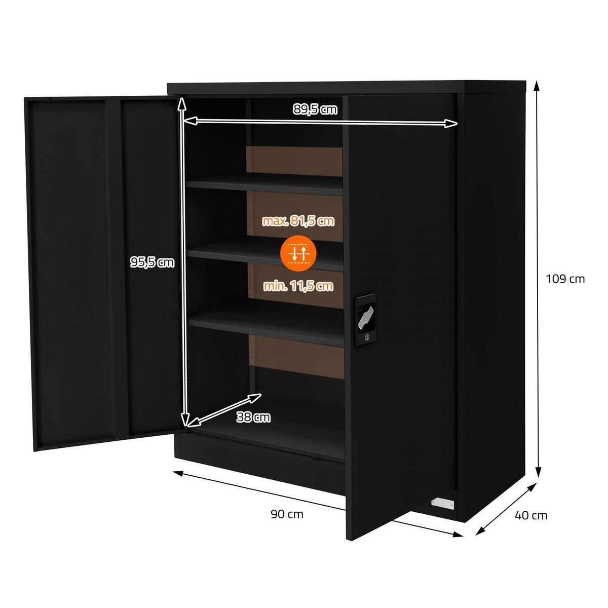 AKTENSCHRANK 90x40x109 cm Schwarz aus Stahl - Schwarz, Metall (40/109/90cm) - ML-DESIGN
