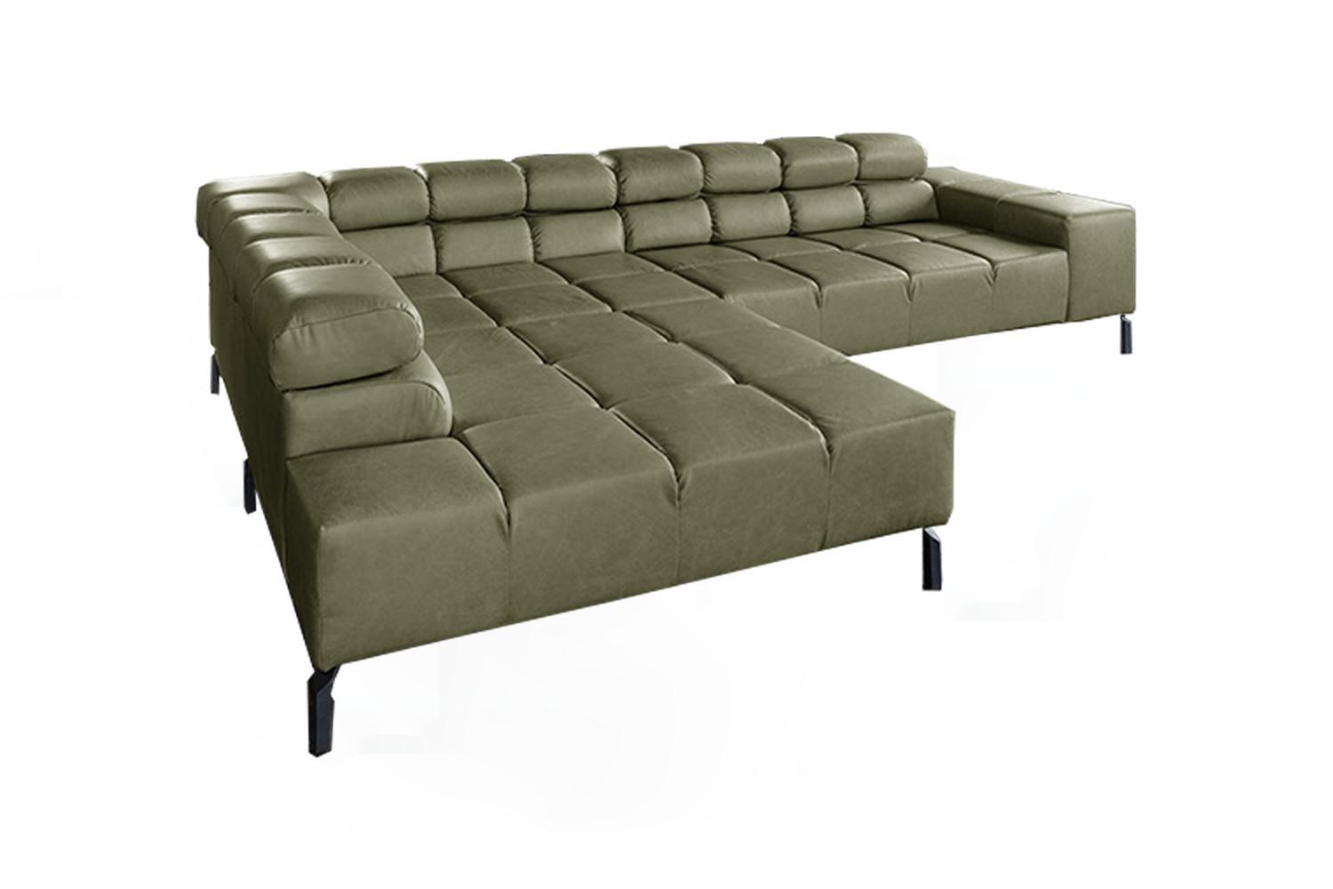 ECKSOFA NELSON Grün Leder - Schwarz/Olivgrün, Leder/Metall (321/216cm) - KAWOLA