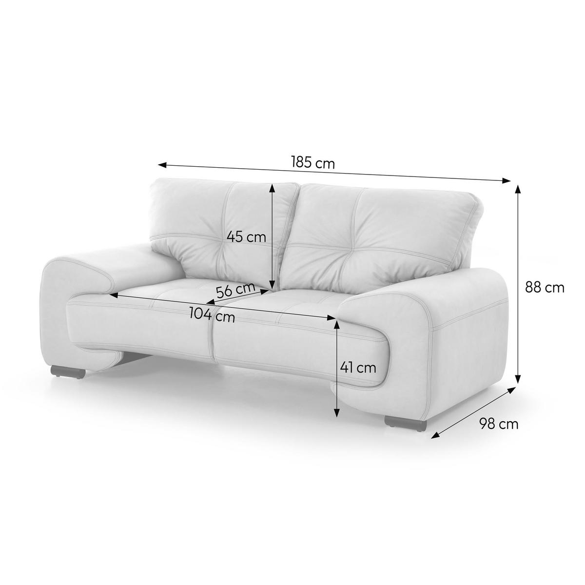 2-SITZER SOFA Omega aus Kunstleder, Hellgrau - Hellgrau/Schwarz, Leder (185/88/98cm) - Beautysofa