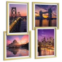 BILDER SET 4er Set - 50x50 cm & 40x60 cm Goldrahmen - Brücken, Sonne, Stadtblick - Goldfarben, Kunststoff (50/50cm) - TULUP