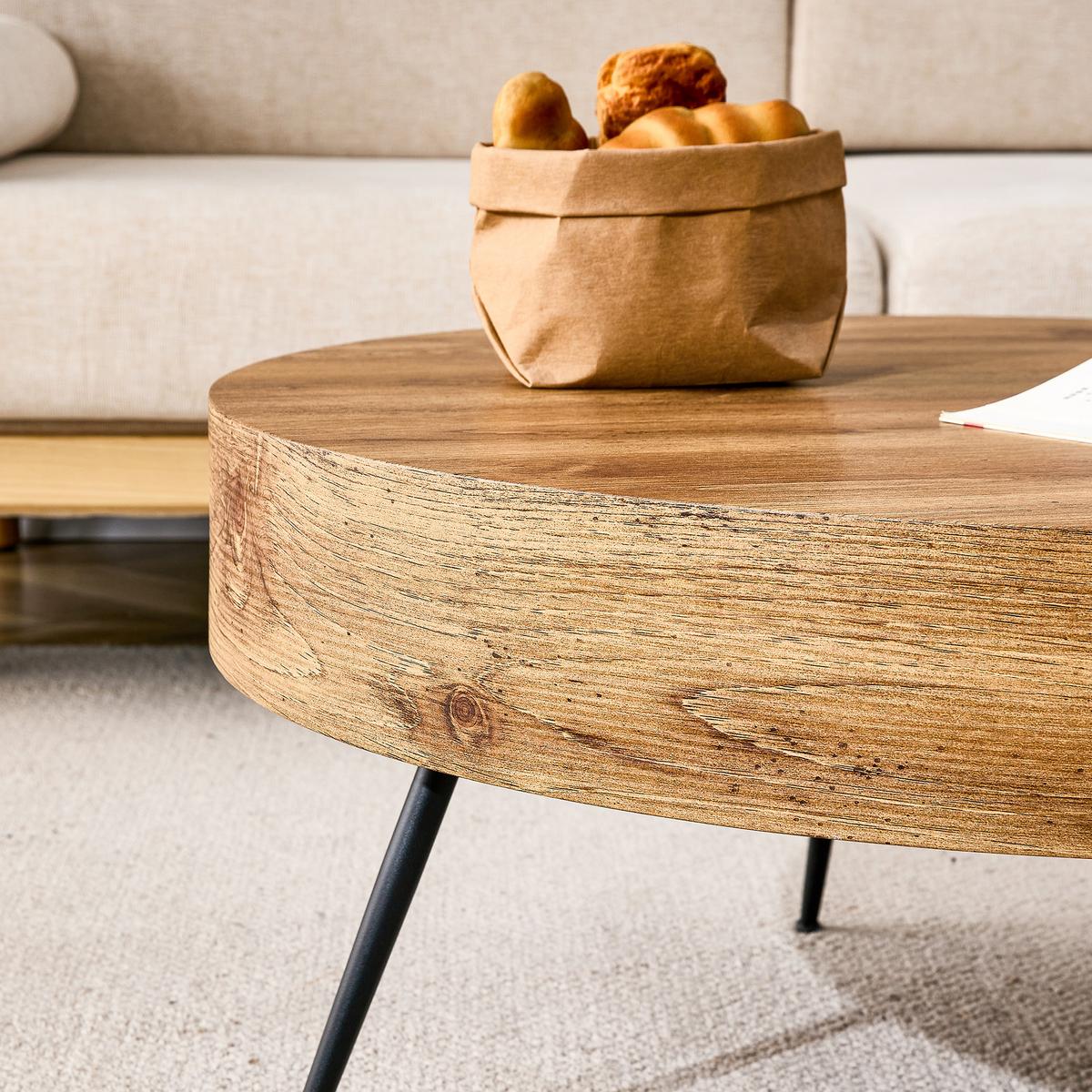 COUCHTISCH holzoptik rund metallbeine kompakt - Naturfarben, Holzwerkstoff (70/70/35.5cm) - Urban Meuble