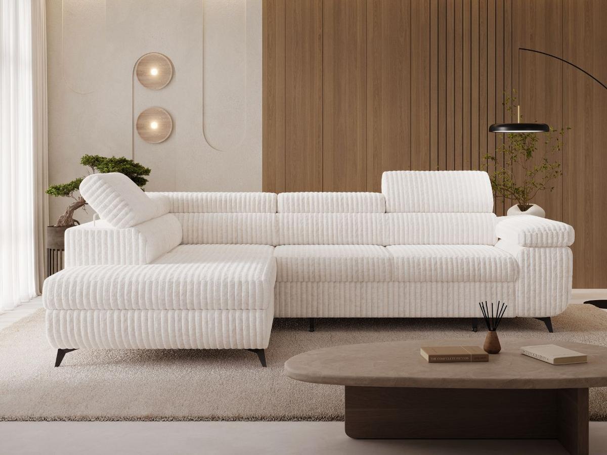 ECKSOFA Argon Creme Links - Creme/Schwarz, Holz/Textil (255/190cm) - Graingold