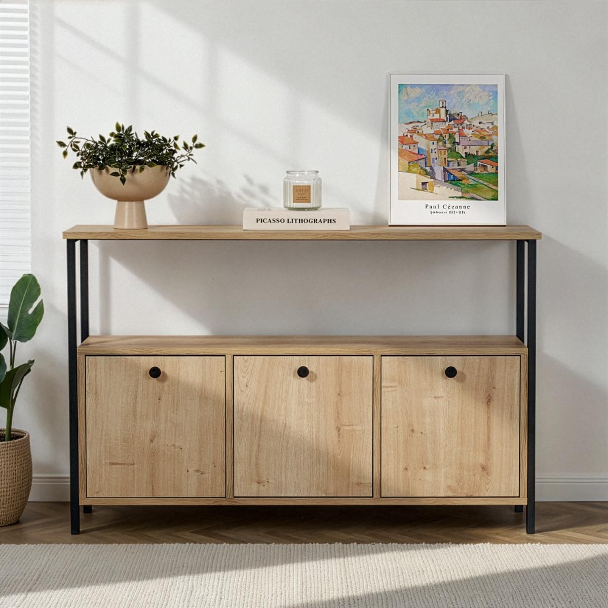 SIDEBOARD mit 3 Türen und 1 oberer Ablagefläche 120/29,5/77 cm - Schwarz, Holzwerkstoff (29.5/77/20.5cm) - Calicosy