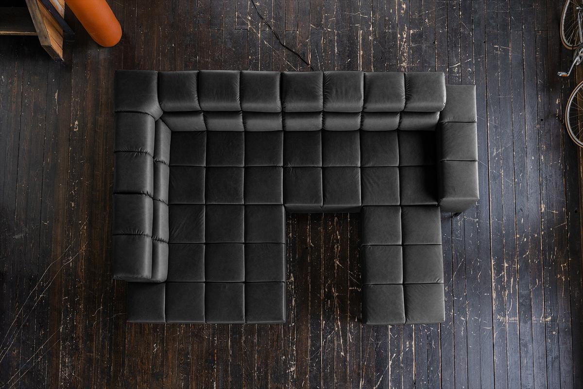 ECKSOFA NELSON Schwarz Leder - Schwarz, Leder/Metall (321/216cm) - KAWOLA