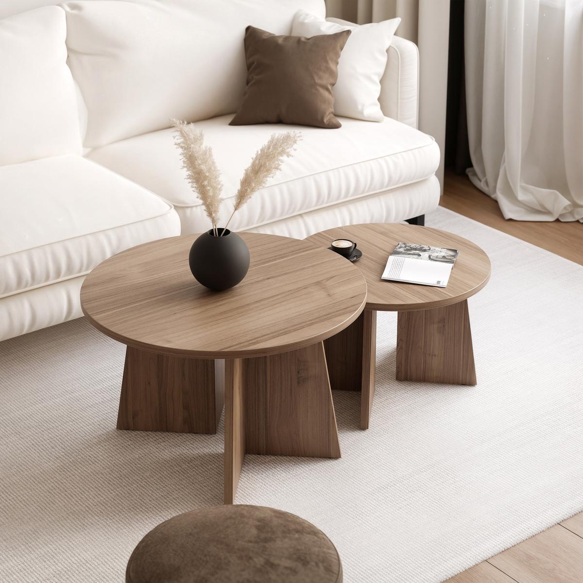 COUCHTISCH-SET BELLAGIO 75/58 cm runden, Nussbaum - Nussbaumfarben, Holzwerkstoff (75/75/47cm) - Idohome