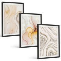 BILDER SET 3er Set - 40x60 cm Schwarzer Rahmen - Abstrakte warme Muster - Schwarz, Kunststoff (40/60cm) - TULUP