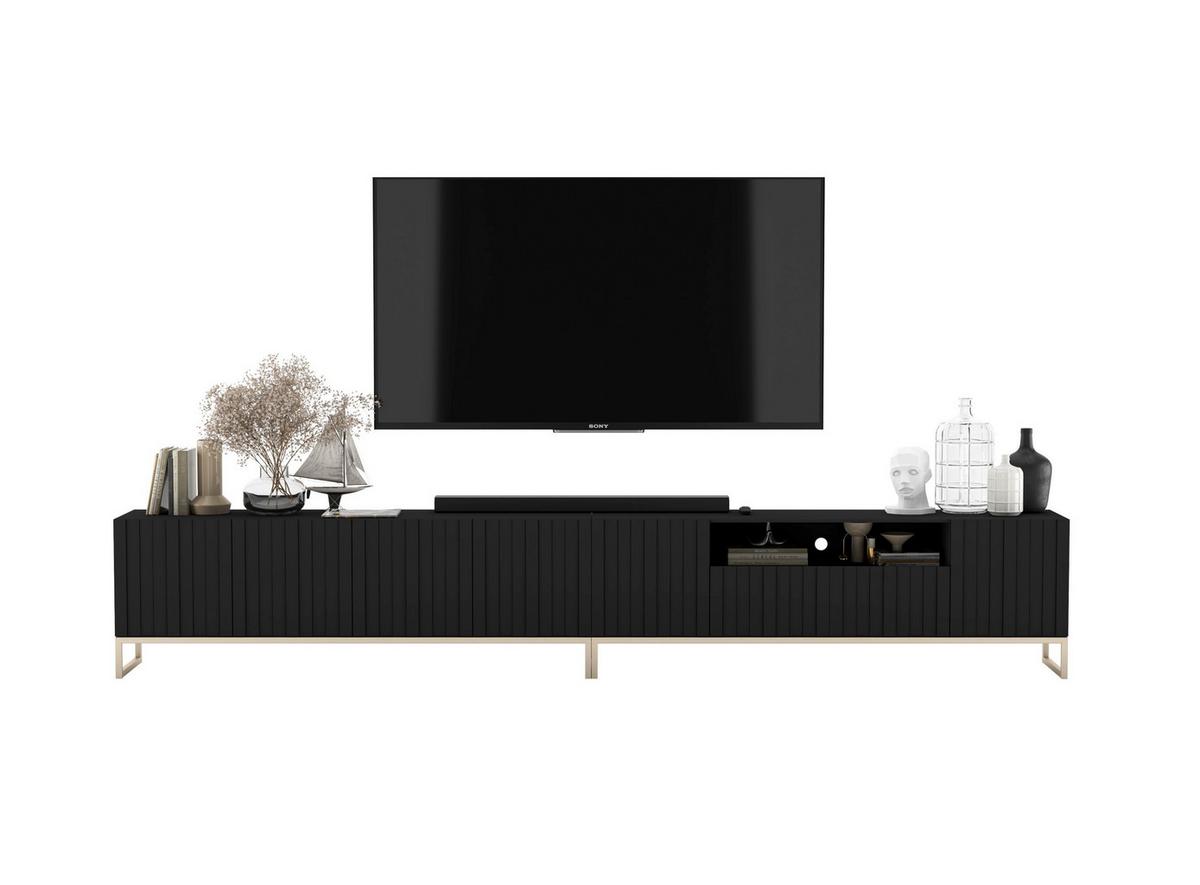 TV-LOWBOARD 2-er Set Elpis2 Schwarz Matt mit Metallrahmen 150 cm - Goldfarben/Schwarz, Holzwerkstoff/Metall (300/51.5/36.5cm) - Meble Lindner