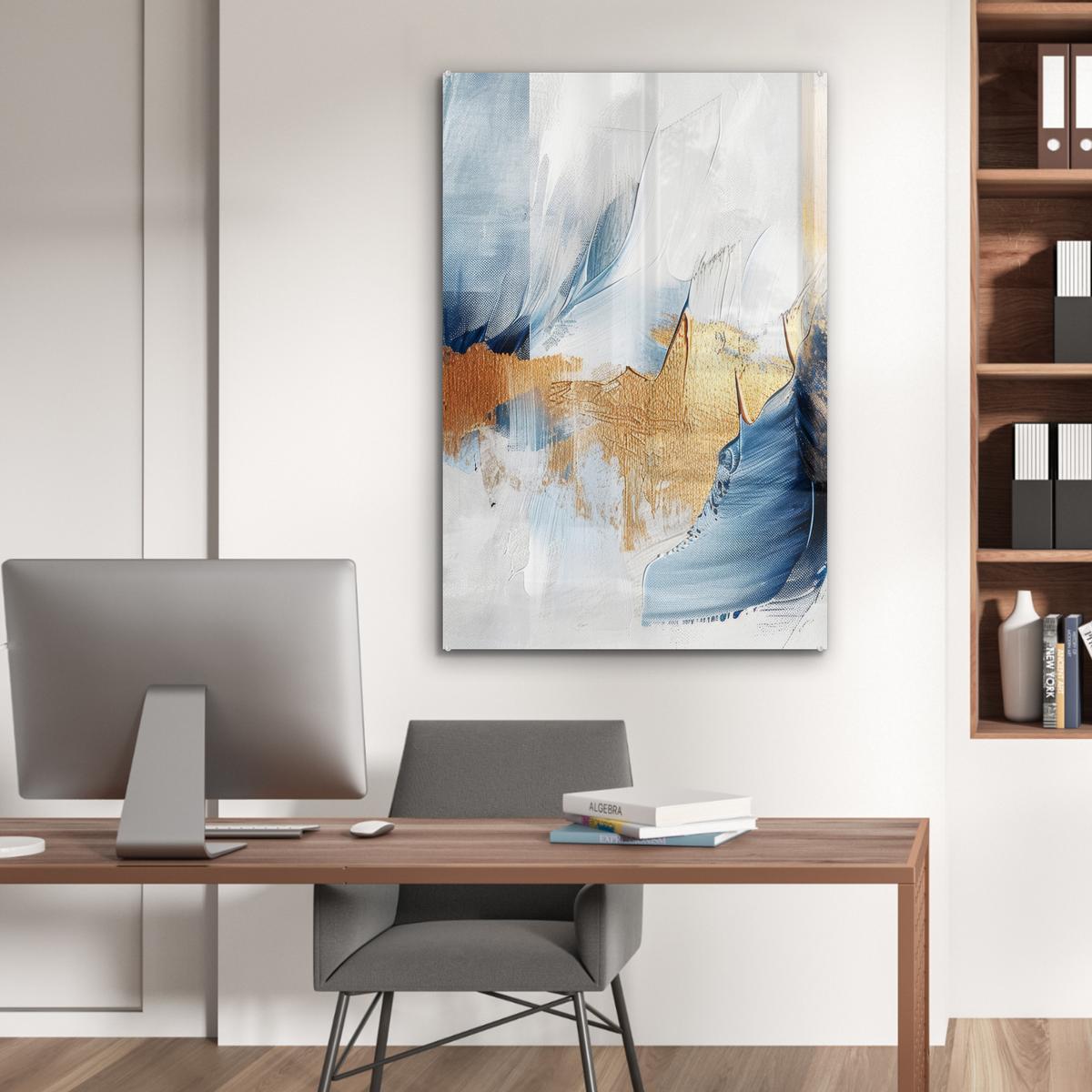 ACRYLGLASBILD Gold - Blau - Aquarell - Kunst - Modern 80x120 cm - Hellblau, Glas (80/120cm) - MuchoWow