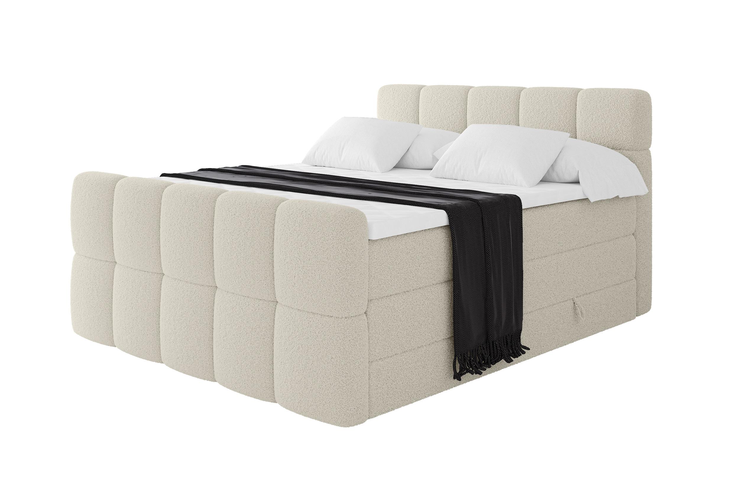 BOXBETT mit Matratze H3/H4 - FAMA-Z KING - 140x200 cm Beige Quelle - Sandfarben, Holzwerkstoff (140/200cm) - ALTDECOR