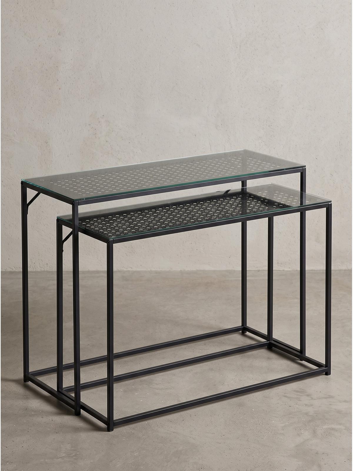 KONSOLENTISCHE 2er-Set ALCUDIA, Einscheibensicherheitsglas, Schwarz, 100 x 40 x 77 cm - Schwarz, Glas/Metall (40/100/77cm) - KADIMA DESIGN