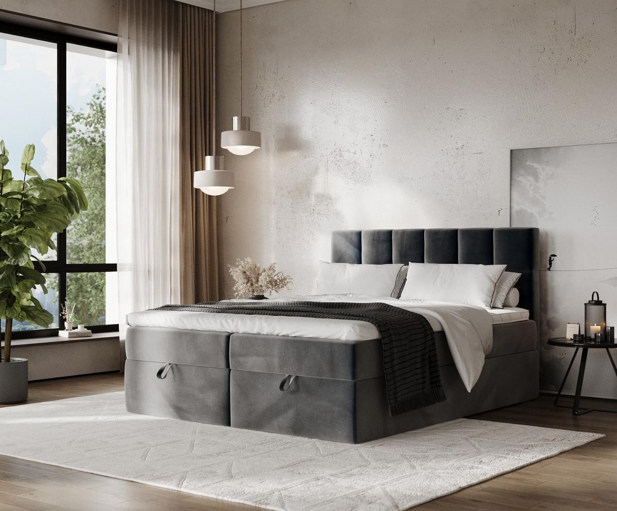 BOXBETT Savio 140/200 cm Anthrazit im Paros Stoff - Anthrazit/Schwarz, Holz/Holzwerkstoff (140/200cm) - AltaBeds