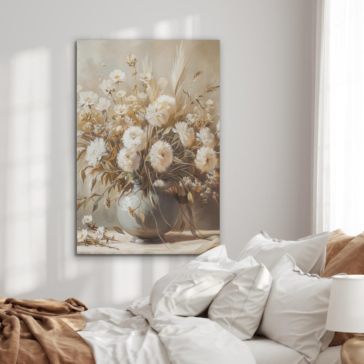 AKUSTIKBILD Blumen - Vase - Stilleben - Beige Wanddeko 70x100 cm - Creme, Kunststoff (70/100/0.9cm) - MuchoWow
