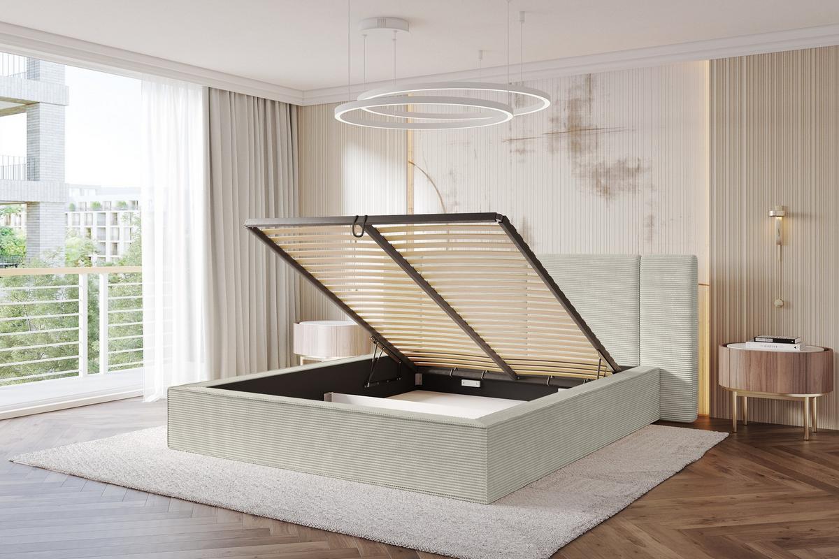 POLSTERBETT mit Bettkasten und Lattenrost, Bett mit Matratze H3/H4 - RIVO 160x200 Creme - Sahara, Holzwerkstoff/Textil (160/200cm) - ALTDECOR
