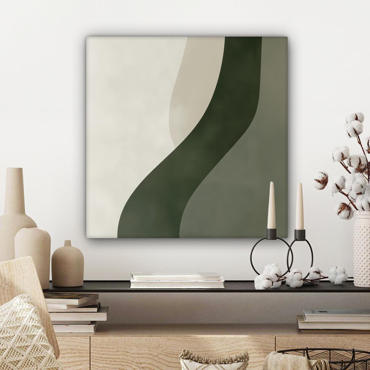LEINWANDBILD Japandi - Grün - Abstrakt - Modern Wandbild Wohnzimmer 50x50 cm - Salbeigrün, Textil (50/50cm) - MuchoWow