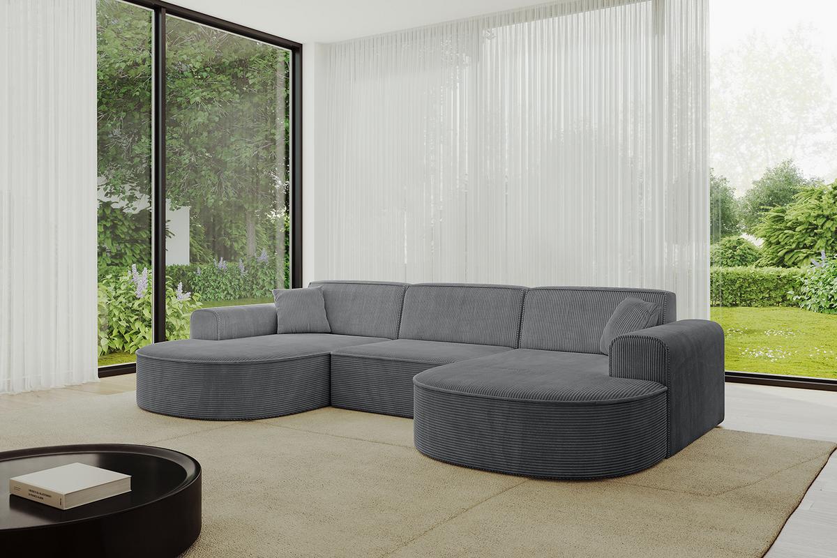 WOHNLANDSCHAFT MARI-U1 - 303x171x79 cm Dunkelgrau Cord - Dunkelgrau/Schwarz, Holzwerkstoff/Kunststoff (303/79/171cm) - ALTDECOR