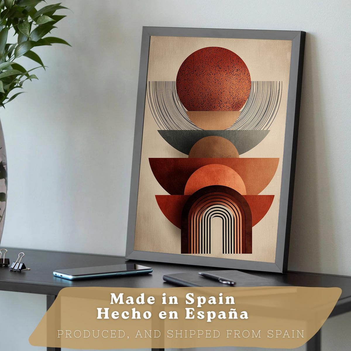 POSTER 3er Kunstdruck-Set Wandbilder Abstrakte Formen Rot Orange modern Wohnzimmer Deko, Schlafzimmer, Küche, Badezimmer Schwarzer Rahmen A4 - Schwarz, Papier (29.7/1/21cm) - Nacnic