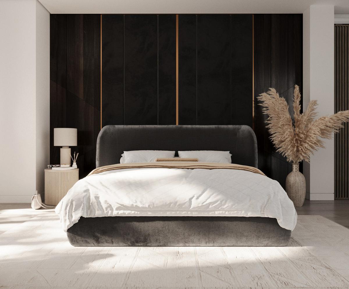 POLSTERBETT Bellano mit Stauraum 160/200 cm Stahl im Lotta Stoff - Graphitfarben/Schwarz, Holz/Holzwerkstoff (160/200cm) - AltaBeds