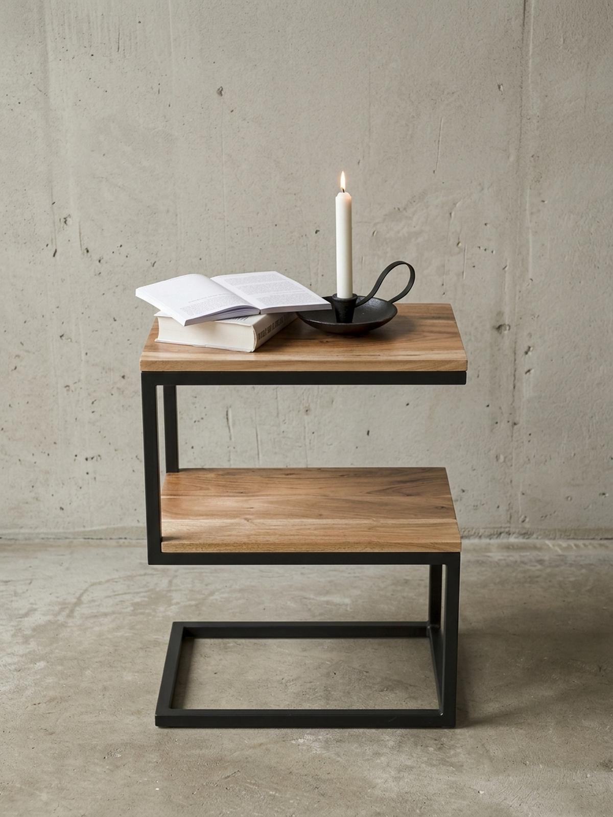 BEISTELLTISCH Massivholz S-Design Metallgestell Ablageflächen INDI, Beige 45x30x60 cm - Beige/Schwarz, Holz/Metall (30/45/60cm) - KADIMA DESIGN