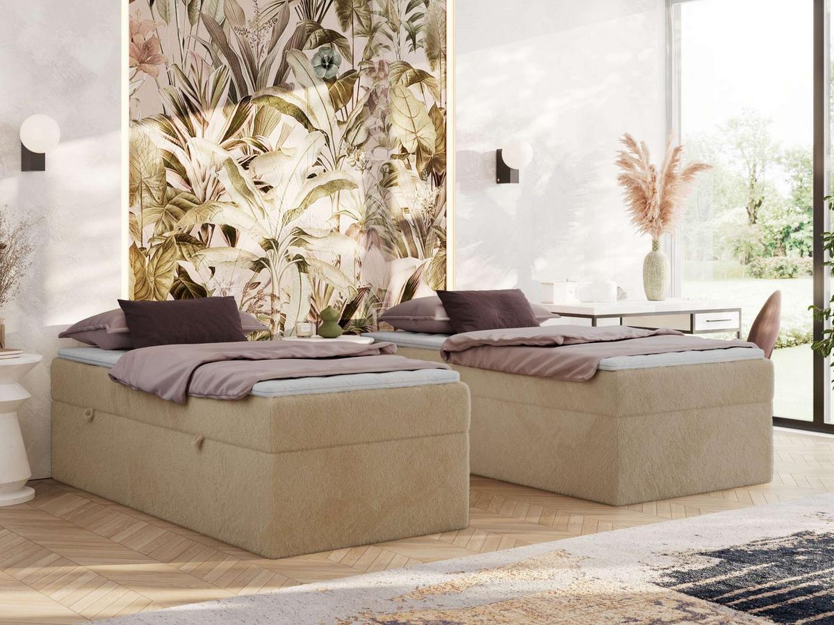 BOXBETT ZERO 90/200 - Beige Plüsch - H4 - Topper T25 - Beige, Textil (90/200cm) - MKS